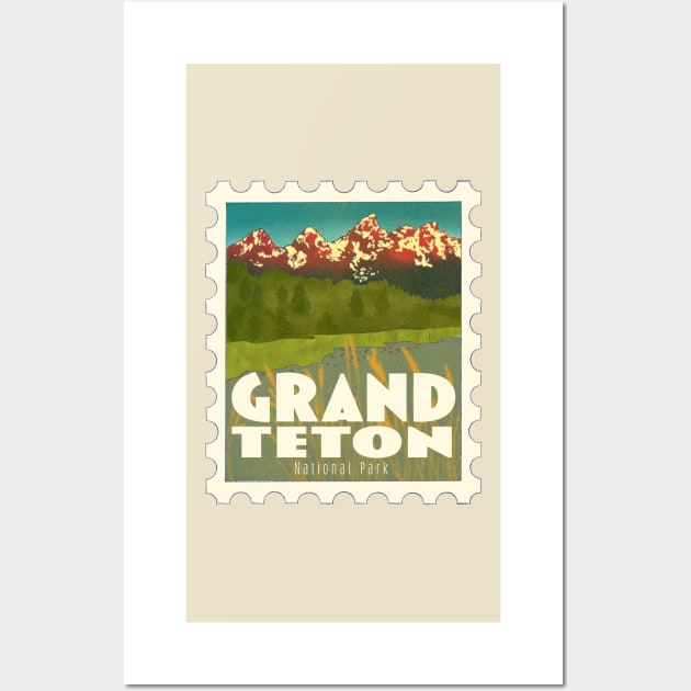 Grand Teton National Park Stamp Wall Art by adrienne-makes